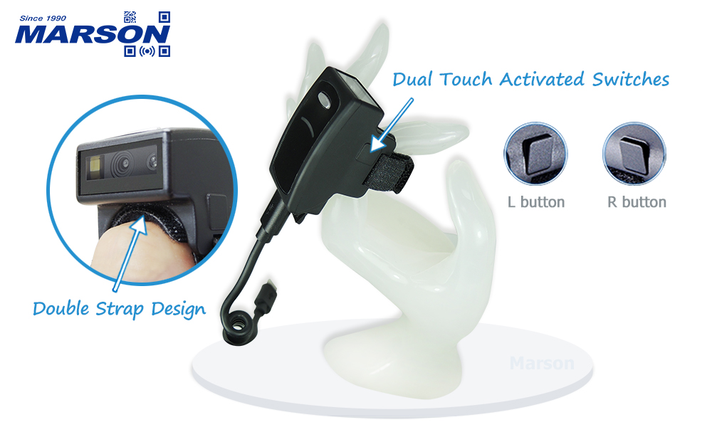 Wearable Ring Scanner Dual Touch Activated Switches & Double Strap Design